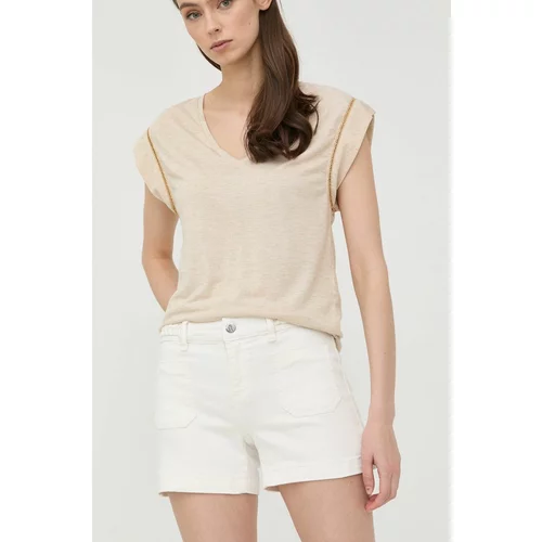 Morgan Traper kratke hlače za žene, boja: bijela, glatki materijal, srednje visoki struk