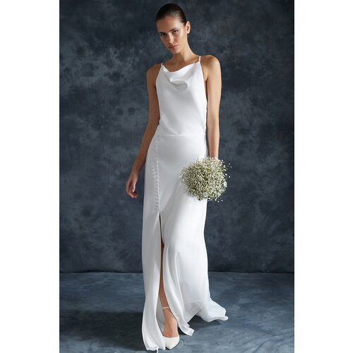 Trendyol White Satin Wedding/Wedding Long Evening Evening Dress Slike