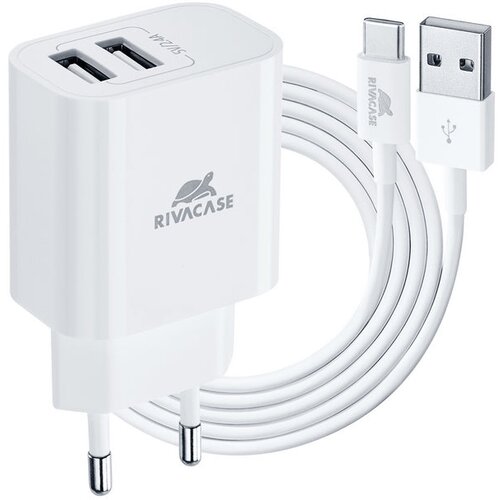  Punjač zidni RivaPower PS4001 WD3 EU wall charger white 2,4A/ 2USB, with Type-C cable, 12/96 Slike