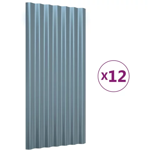 vidaXL Strešne plošče 12 kosov prašno premazano jeklo sive 80x36 cm, (21143962)