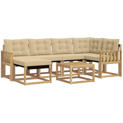 vidaXL Zunanja garnitura za sedenje z blazino 7 pcs Bela in bež, (5000281165) Cene