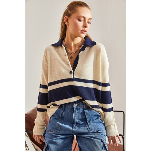 Bianco Lucci Women's Polo Neck Buttoned Knitwear Sweater Slike