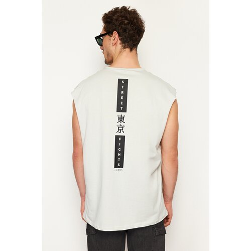 Trendyol Gray Oversize Fit Far East Printed Undershirt-T-Shirt Cene
