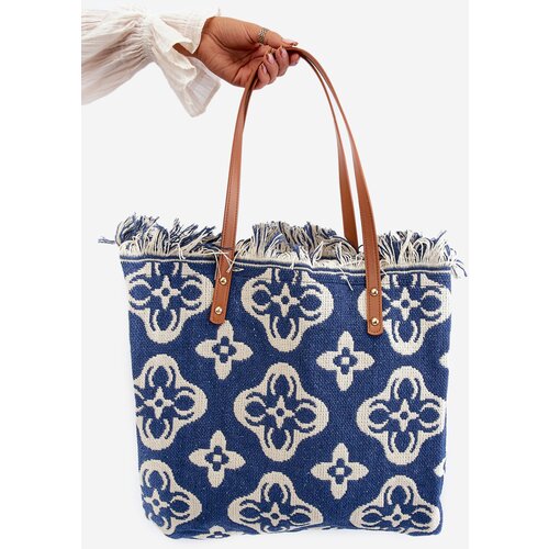 Boto Patterned Large Woven Beach Bag Navy Sadhara Cijene