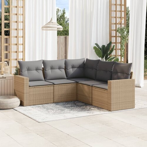 VidaXL 5-dijelni vrtni set sofa s jastucima bež od poliratana Slike