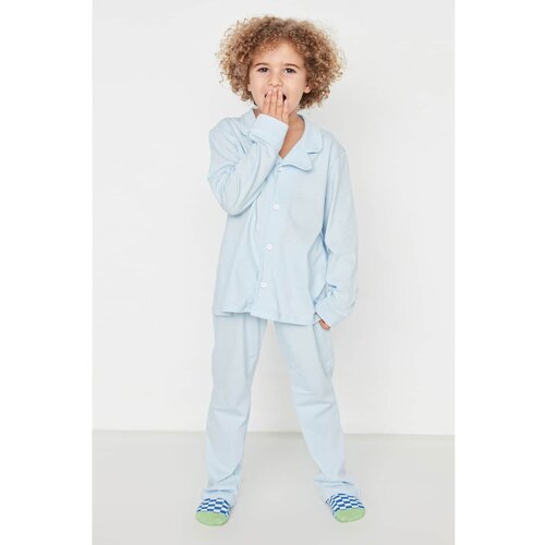 Trendyol Blue Button Detailed Boy Knitted Pajamas Set Slike