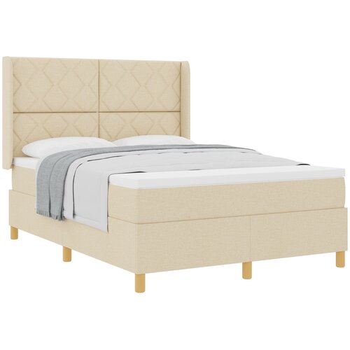 vidaXL Box spring krevet s uzglavljem Krema 160 x 200 cm tkanina - Krema 160 x 200 cm Dizajn s rombovima Cene