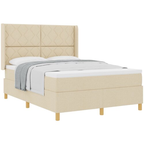 VidaXL vzmetna postelja z vzmetnico Krem 160x200 cm Tkanina, (22083166) Slike