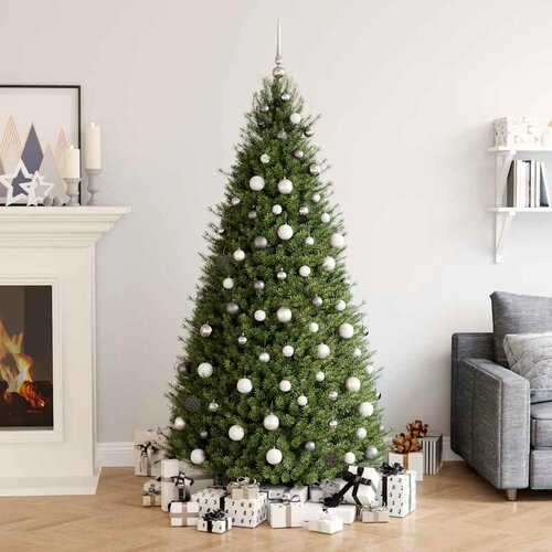  120-dijelni set božićnih kuglica s vrhom 300 LED bijelo-sive Slike
