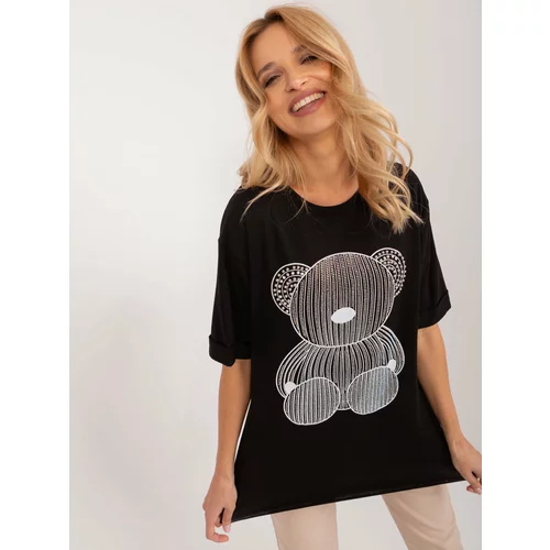 Fashion Hunters Black oversize T-shirt with teddy bear appliqué