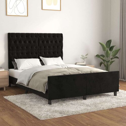  Posteljni okvir z vzglavjem črn 140x200 cm žamet, (20794735) Slike