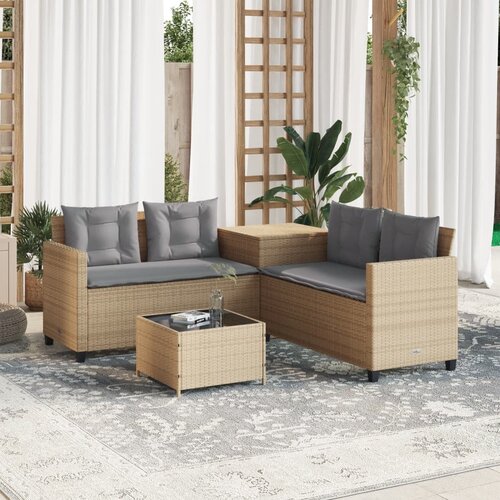  The Living Store Vrtni kavč z mizo in blazinami v obliki črke L bež poli ratan - Vrtni Kavč, (21478664) Cene