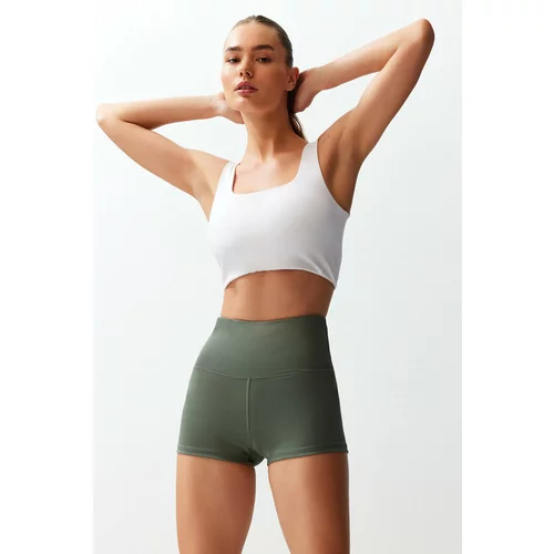 Trendyol Khaki Recovery Waist Reflective Print Detailed Extra Short Knitted Sports Shorts Leggings