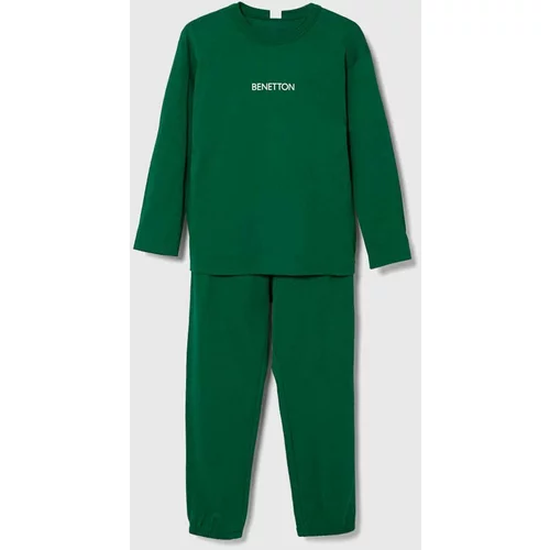 United Colors Of Benetton Otroška bombažna pižama zelena barva