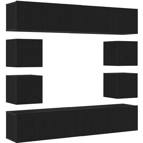 VidaXL Set od 6 dijelova TV ormarića zidno montiran crni hrast konstruirano drvo, TV stalak od crnog hrasta 80x30x30 cm izrađen od konstruiranog drva, Zidni TV ormarići 2 komada crni hrast 30.5x30x30 cm Slike
