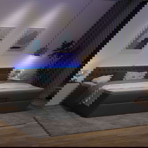 vidaXL Otomanski krevet s madracem i LED tamnosivi 160x200cm tkanine Cijene