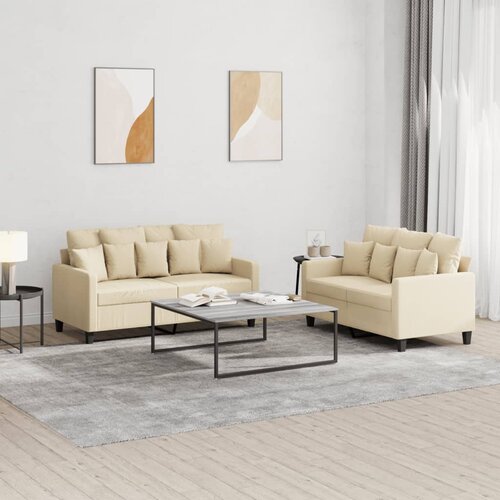  2-dijelni set sofa s jastucima krem od tkanine Cijene