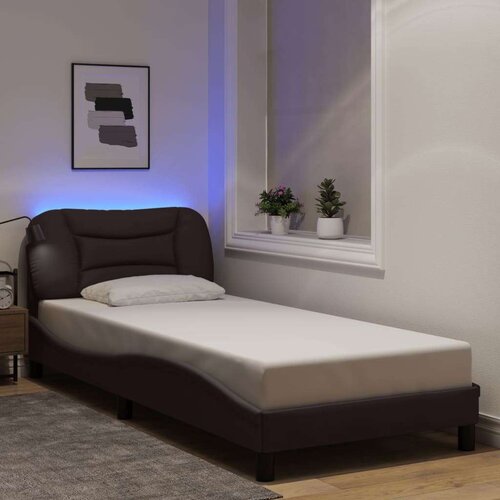  Okvir kreveta s LED svjetlima tamnosmeđi 90 x 190 cm od tkanine Slike