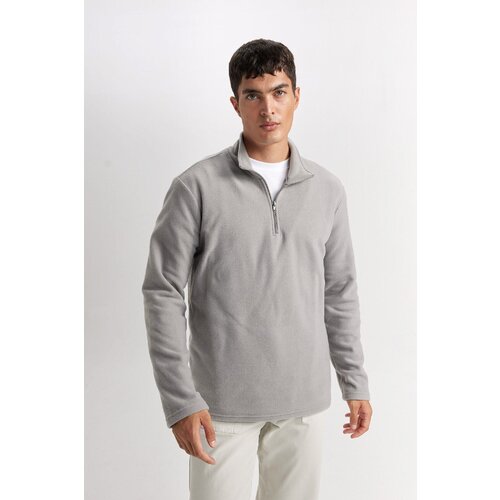 Defacto Men's Gray Non-Pilling Cold-Proof Regular Fit Stand Collar Zippered Fleece Sweatshirt Y3996az Slike