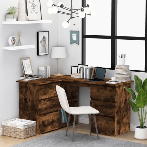 Furnova Kotna pisalna miza dimljeni hrast 145x100x76 cm konstruiran les, (21925437) Slike