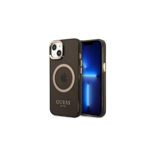 Guess Futrola za iPhone 13 Pro Black Gold Outline Translucent MagSafe ( GSM168196 ) Slike