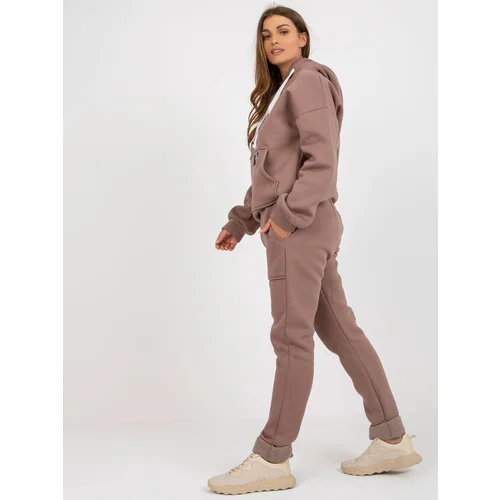 Fashion Hunters Brown women's tracksuit with sweatshirt