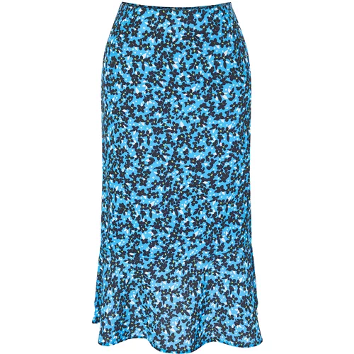 Trendyol Blue Flounce Viscose Fabric Animal Pattern Midi Woven Skirt