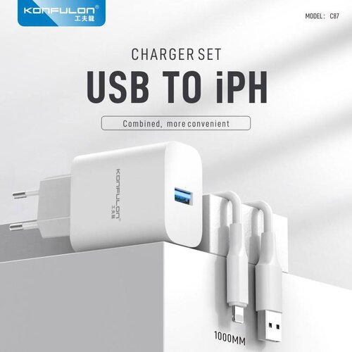  Kućni punjač KONFULON Joko C87 3A sa kablom USB na iPhone Lightning 1m Cene