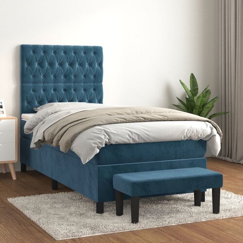 The Living Store Box spring postelja z vzmetnico temno modra 80x200 cm žamet - Box Spring Postelja, (21438488) Slike