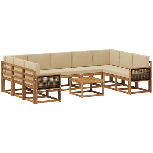 vidaXL Zunanja garnitura za sedenje z blazino 10 pcs Naravna in bež, (5000280188) Cene
