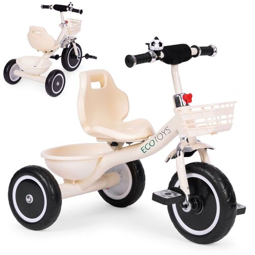 ECO TOYS Tricikl s protukliznim rukohvatima, zvono, ko&amp;scaron;ara, bež, Slike