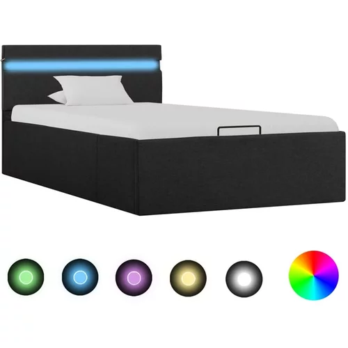  Dvižni posteljni okvir LED temno sivo blago 100x200 cm