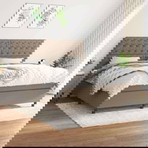  Krevet s oprugama i madracem smeđesivi 160x200 cm tkanina Slike
