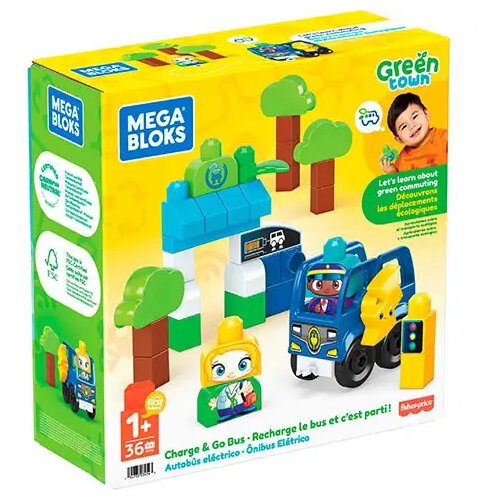 Mega Bloks Fisher-Price: Autobusna stanica Green Town sa igrom izgradnje benzinske postaje - Cijene