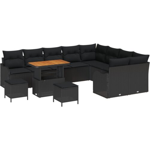 vidaXL set od 12 dijelova vrtnih sofa s jastučićima crna poli ratan akacija Cijene