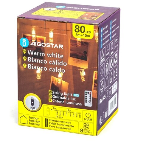 Aigostar LED dekorativni lanac 80xLED/5W/USB 13 m topla bela Slike