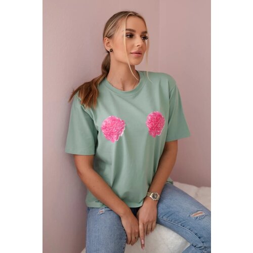 Kesi Cotton blouse with flower print dark mint Slike