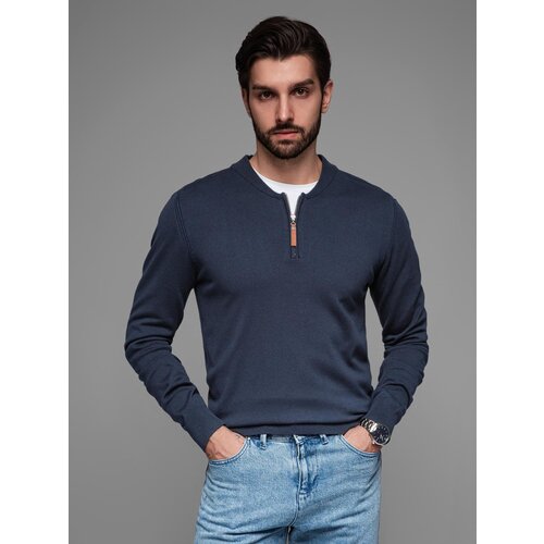 Ombre Men's sweater with viscose and spread neckline - navy blue Cijene