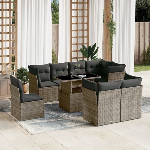 vidaXL 9-dijelni set vrtnih sofa od poliratana s jastucima sivi Cijene