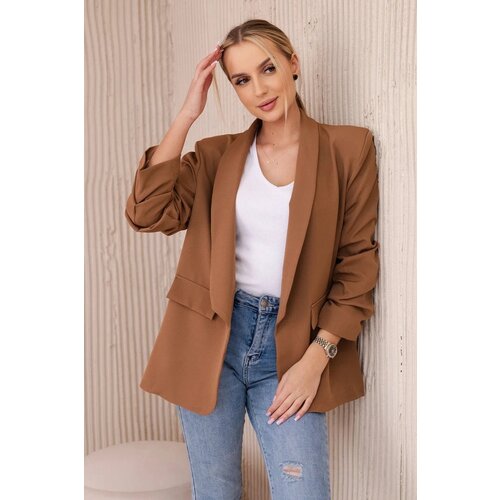 Kesi Elegant jacket with dark camel lapels Slike