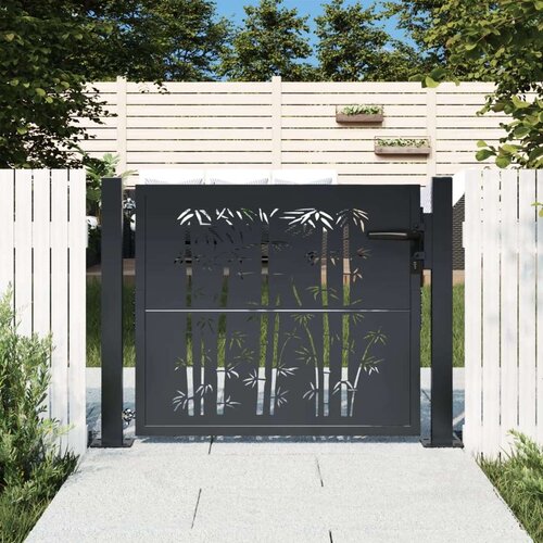 vidaXL Vrtna vrata antracit 105 x 80 cm čelična s uzorkom bambusa Cene