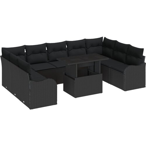 vidaXL set od 10 komada vrtnih sofa s jastučićima crni poli ratan, dvosedna vrtna sofa s pohranom i jastučićima crni poli ratan Cijene