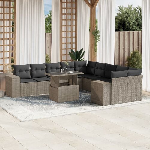 vidaXL 11-dijelni set vrtnih sofa poliratan s jastucima svijetlosivi Cene