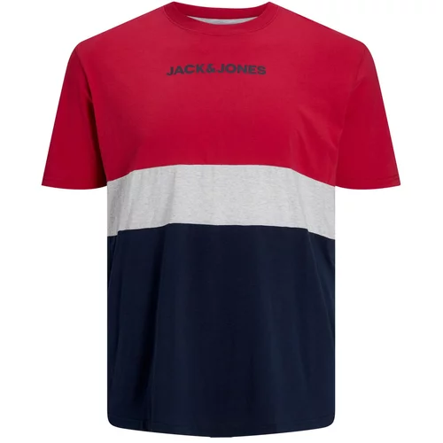 Jack & Jones Plus Majica 'REID' mornarsko plava / crvena / bijela melange