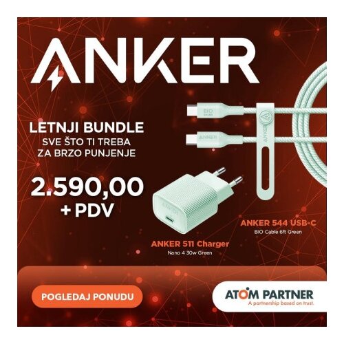 Anker 511 Charger Nano 4 30w Green + USB-C Cable Slike