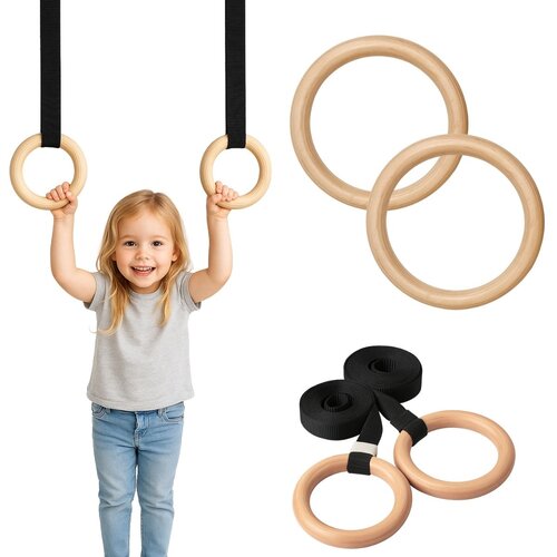 Monkey Gym Začetni Leseni Gimnastični Obročki - Črn Trak, (5000081558) Cene