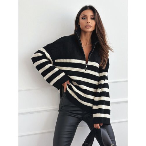 Beloved Stripes pulover črn Cene