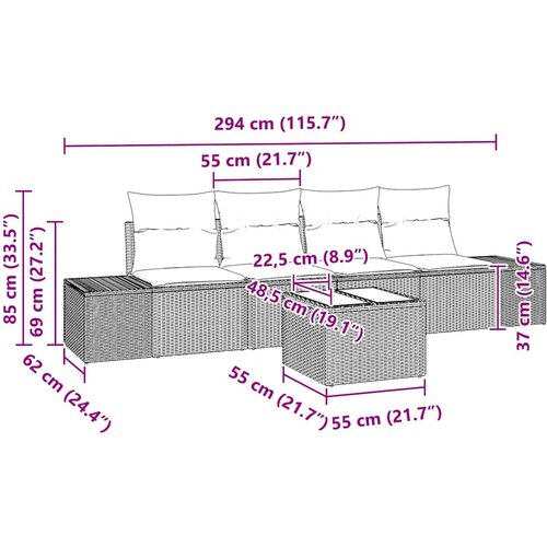  Sjedeća garnitura za vrt 5 kom. Siva poliratan 294 x 62 x 85 cm Slike