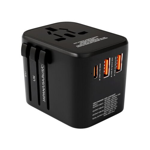 Prio Univerzalni potovalni adapter za UK / US / EU / Kitajska, 2 x USB izhod in 1 x USB-C izhod Slike