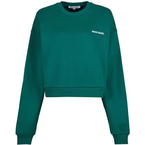 9N1M SENSE Sweater majica kraljevski zelena / bijela